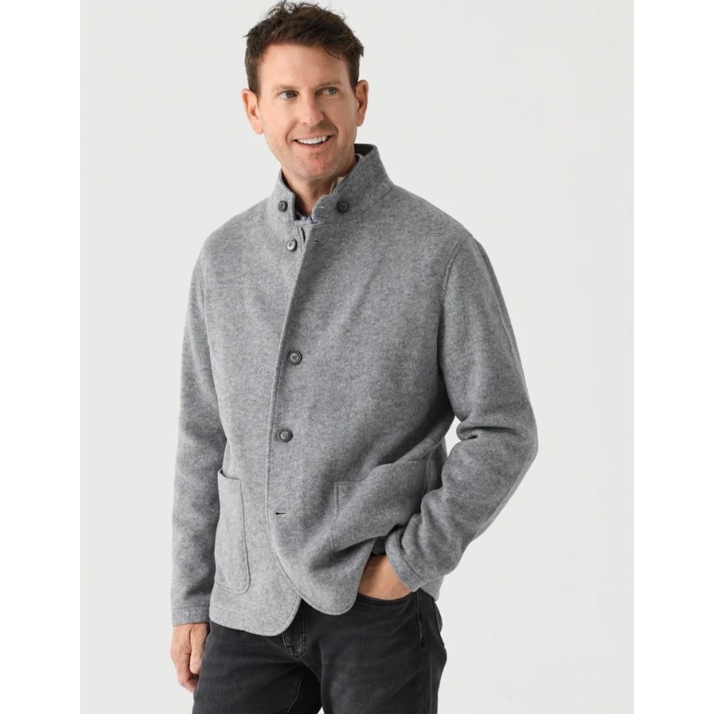 Peter Millar Large British Grey Crown Flex Fleece Zip Blazer Coat Wool Jacket